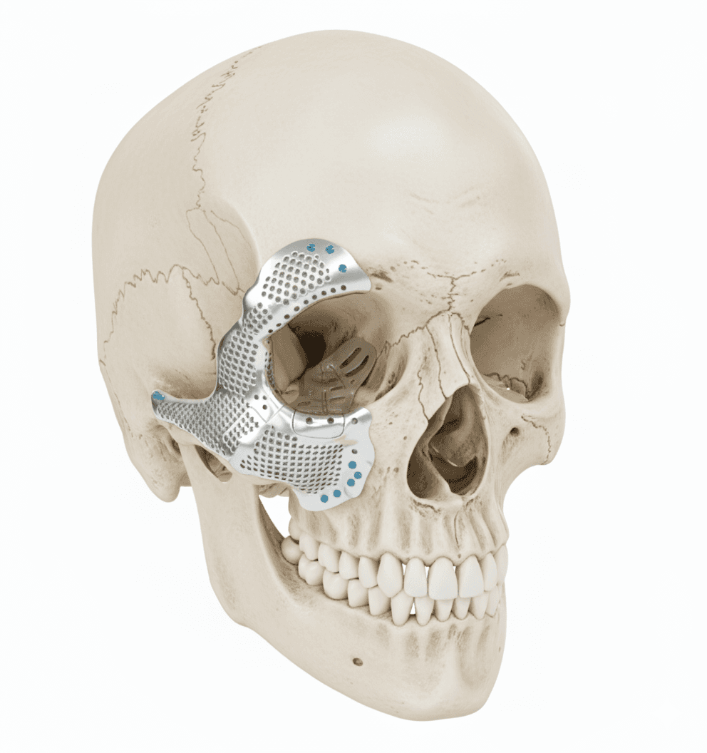 Custom temporomandibular joint prosthesis with fixation plate and surgical screw